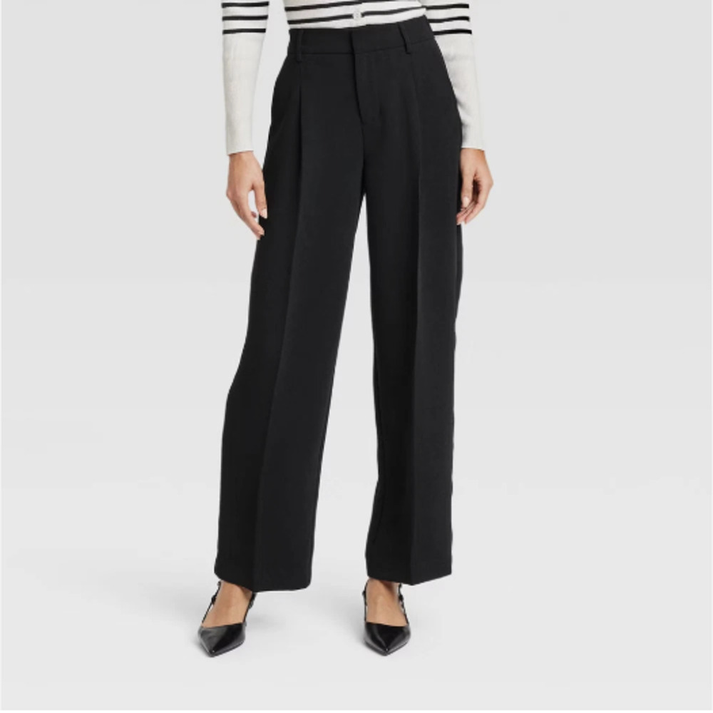 High-Rise Pleated Front Straight Trousers Sz 4 NWT Black Crepe- A New Day
